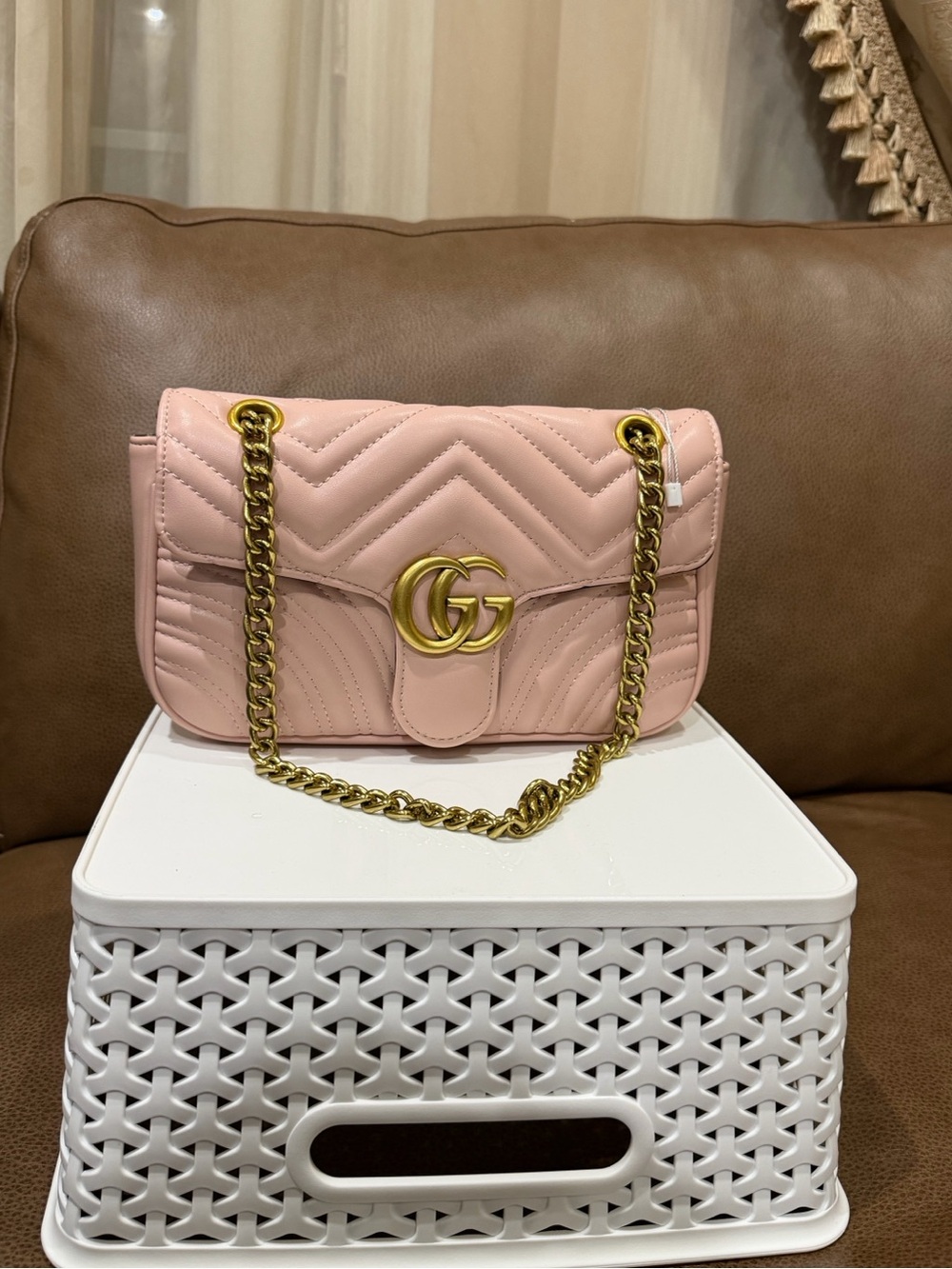 Gucci Blush Pink Chevron GG Shoulder Bag